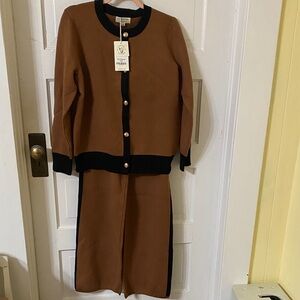 S. Christina Elegant Brown & Black Women's Pantsuit S/M